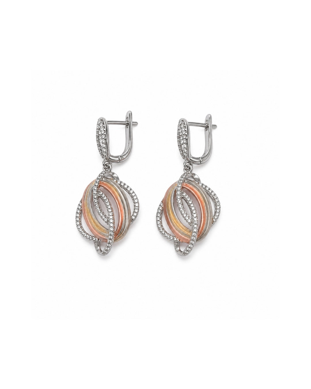 Dual Tone Interlocking Orbit Silver 925 Earrings