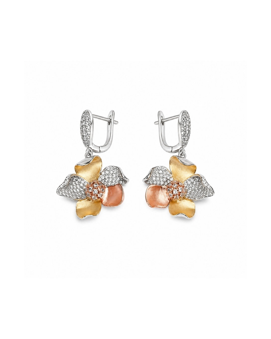Dual Tone Sculpted Blossom Silver 925 Earrings