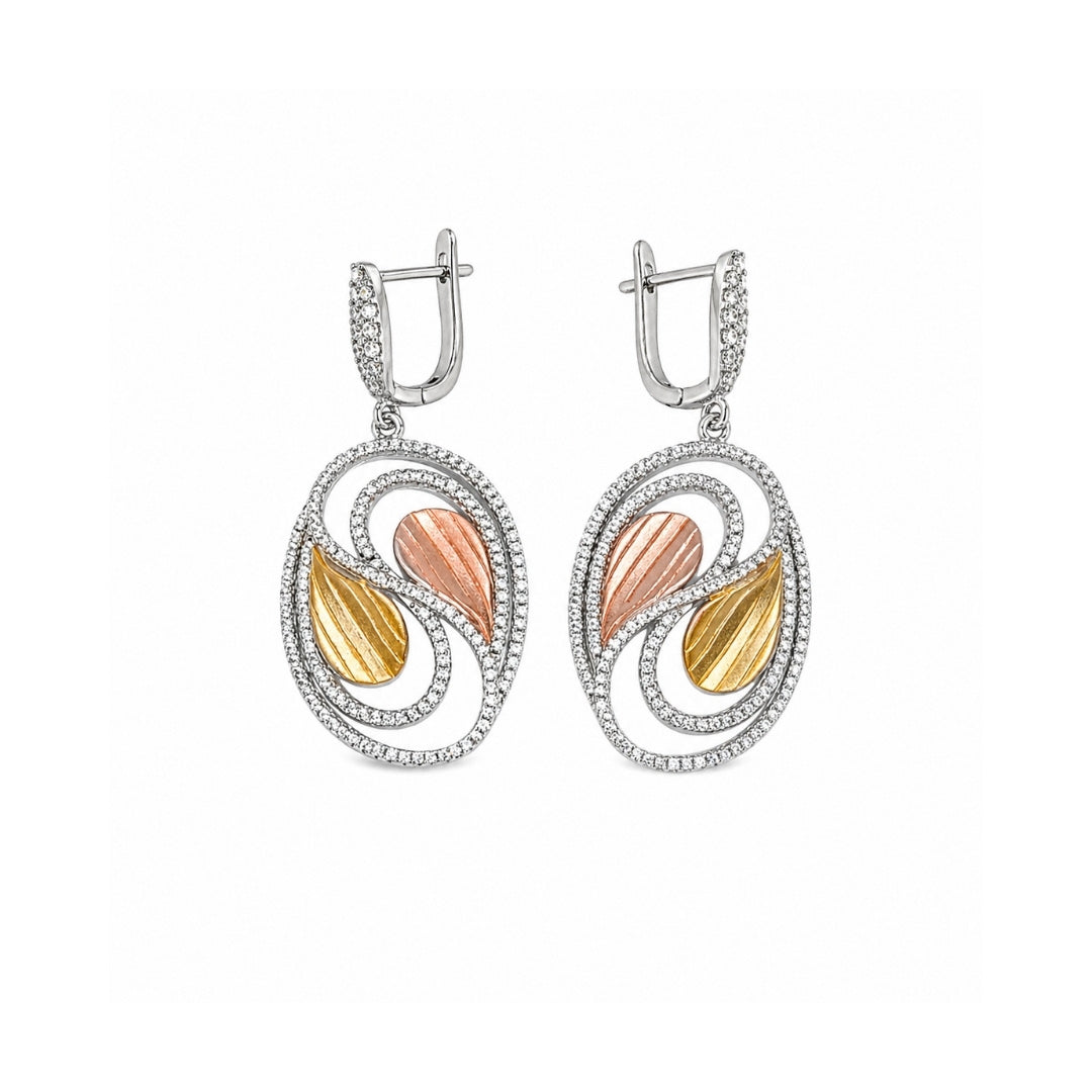 Dual Tone Swirl Leaf Silver 925 Earrings