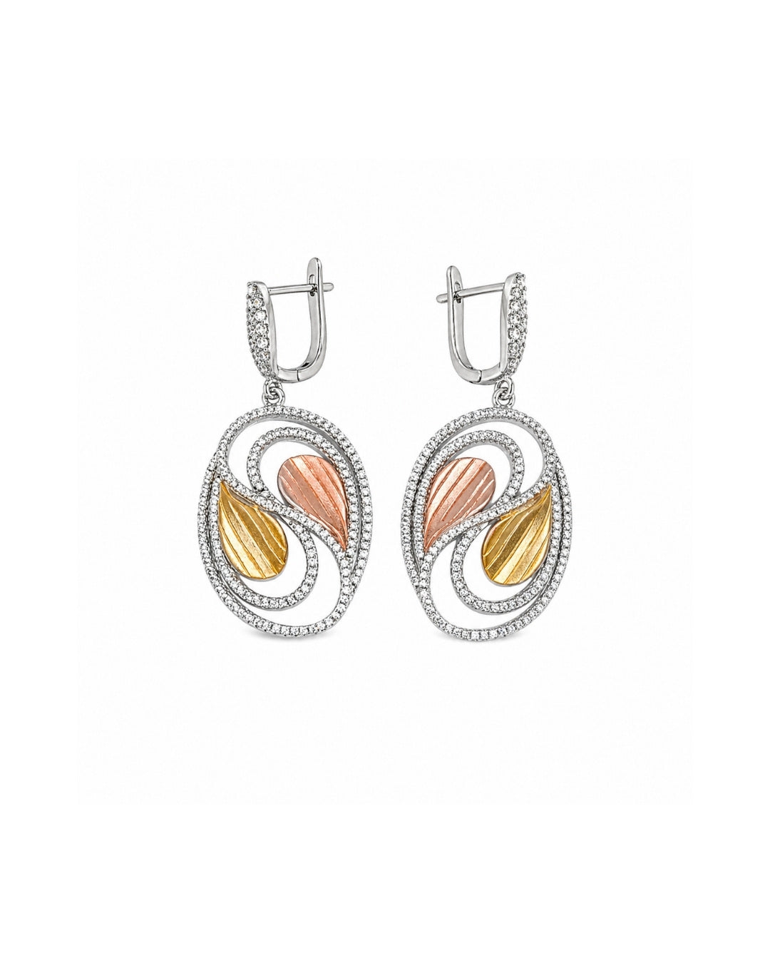 Dual Tone Swirl Leaf Silver 925 Earrings