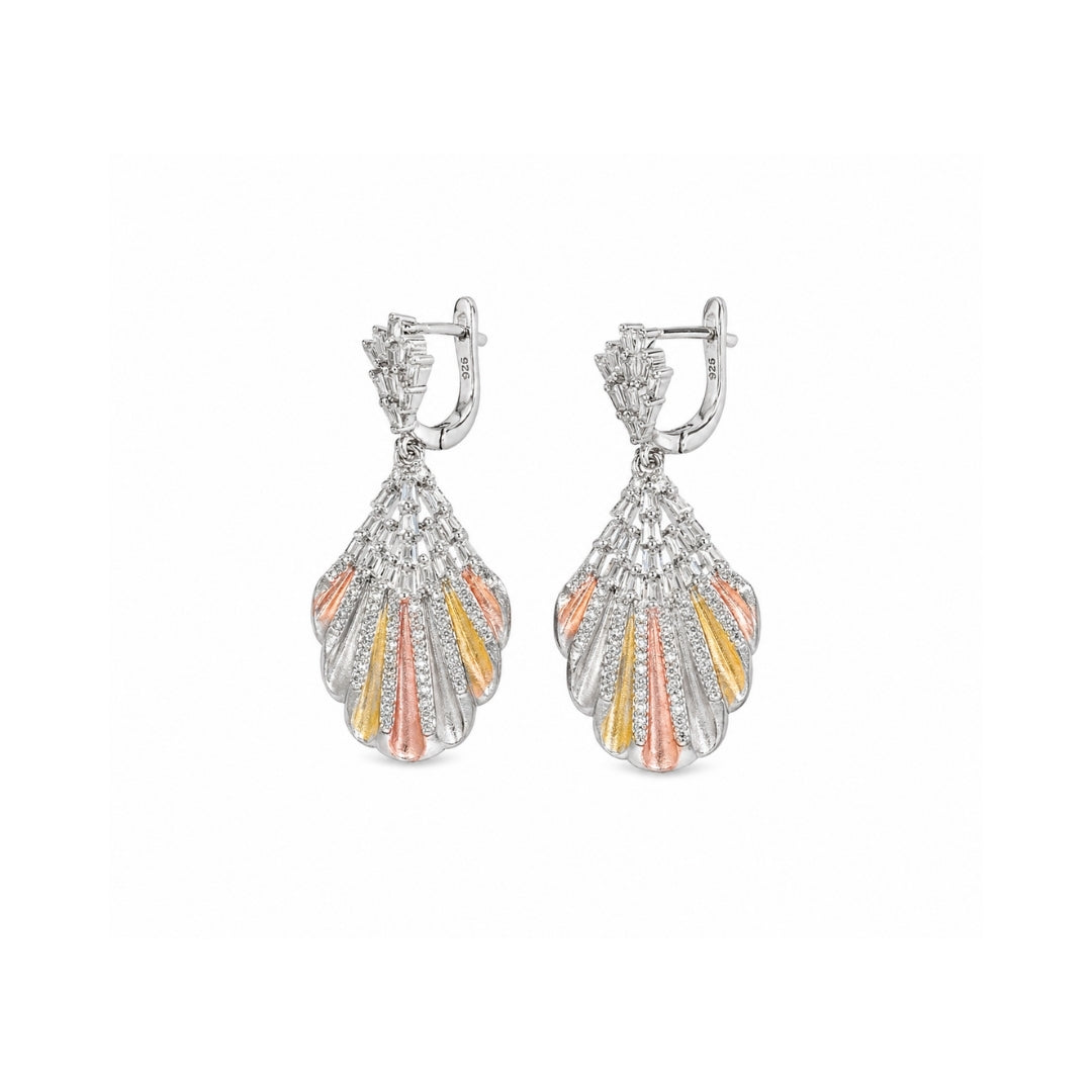 Dual Tone Crystal Shell Silver 925 Earrings