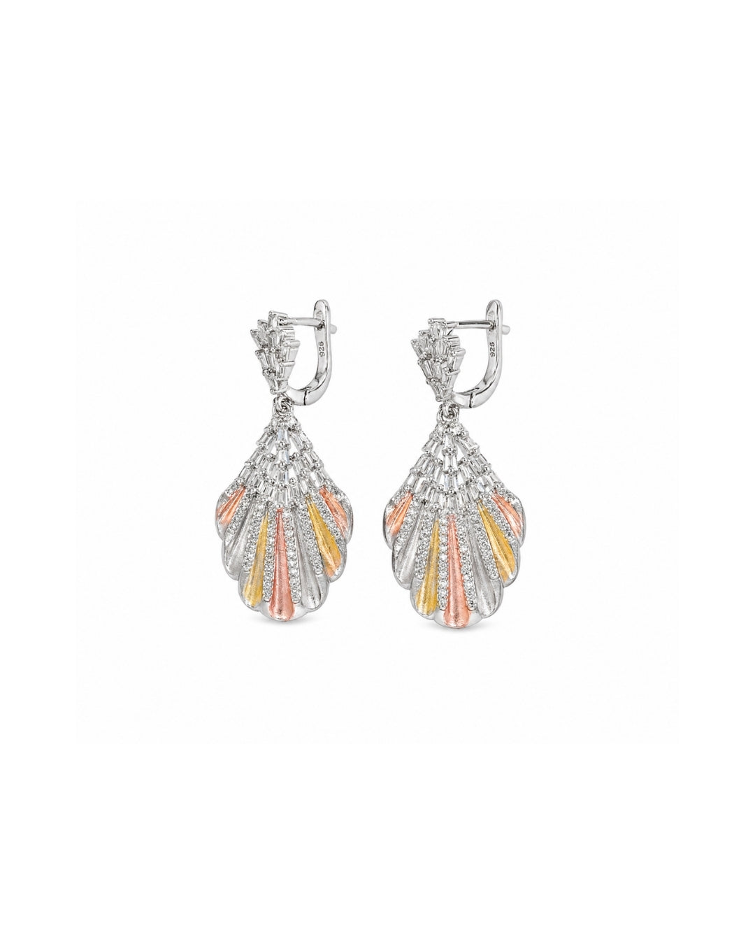 Dual Tone Crystal Shell Silver 925 Earrings
