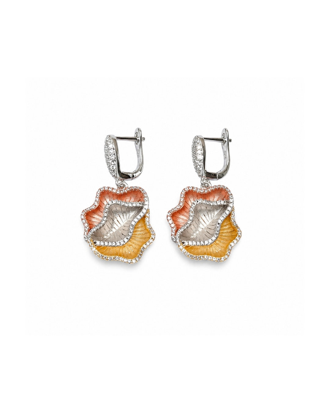 Dual Tone Abstract Petal Silver 925 Earrings