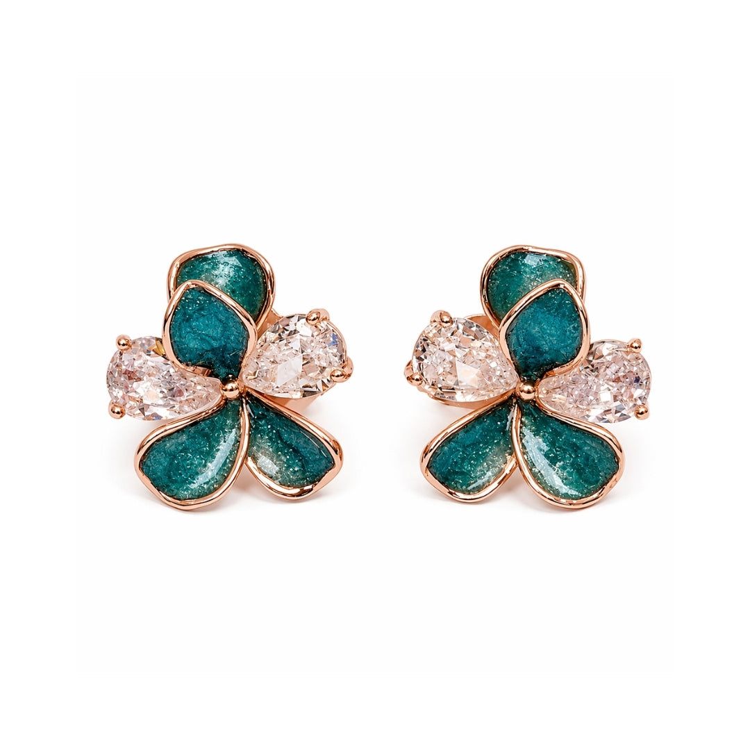Teal Dewdrop Blossom Silver 925 Earrings