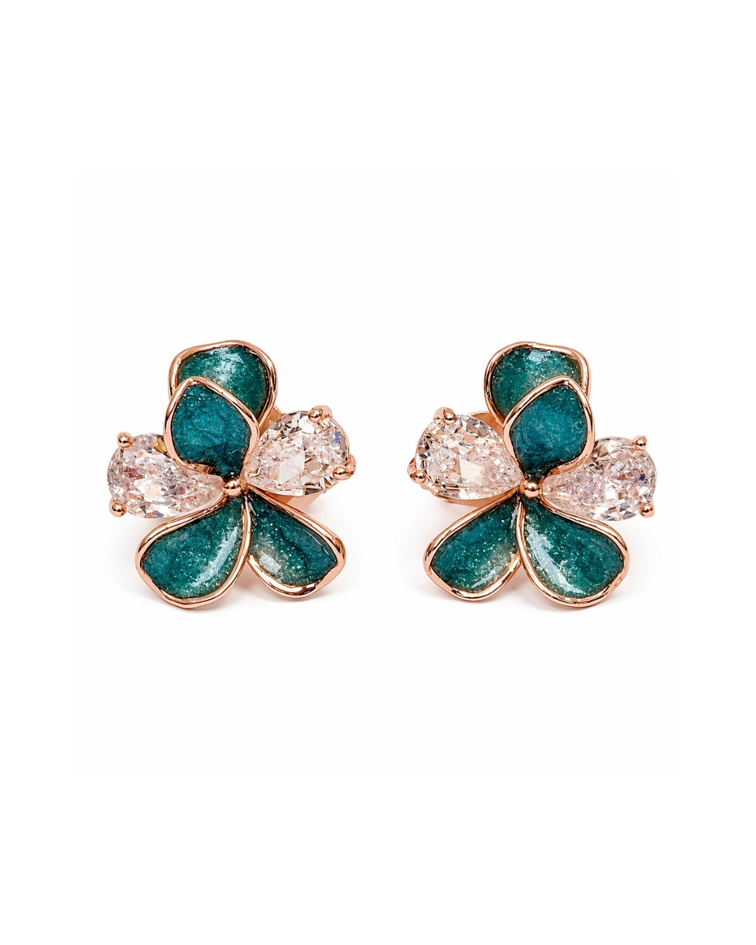 Teal Dewdrop Blossom Silver 925 Earrings