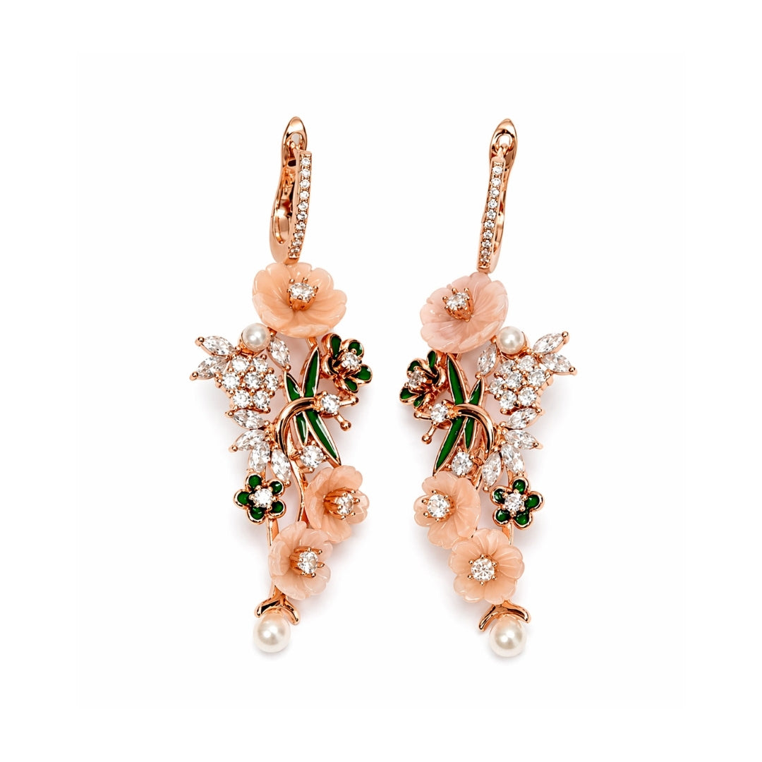 Peach Blossom Cascade Silver 925 Earrings