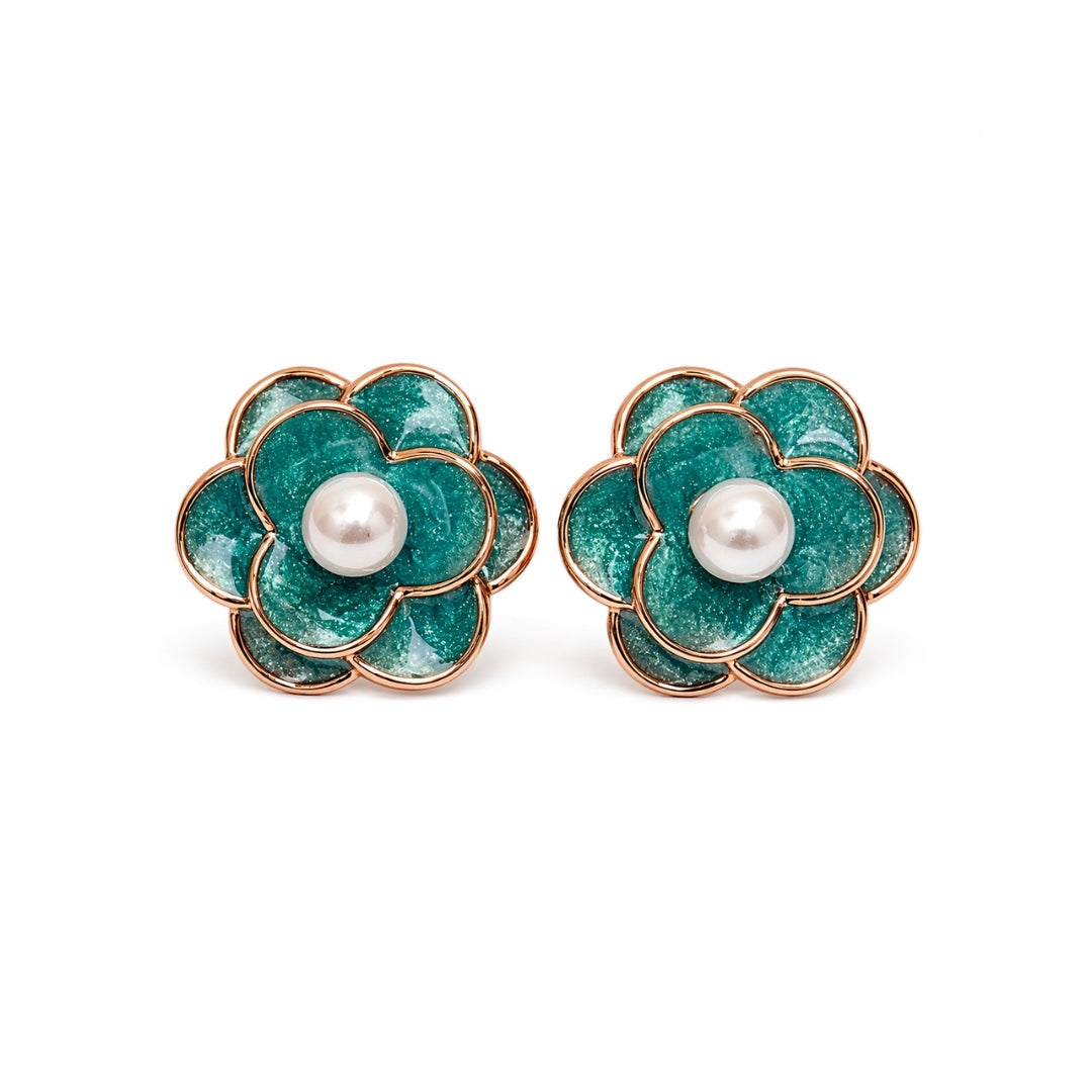Teal Camellia Silver 925 Earrings