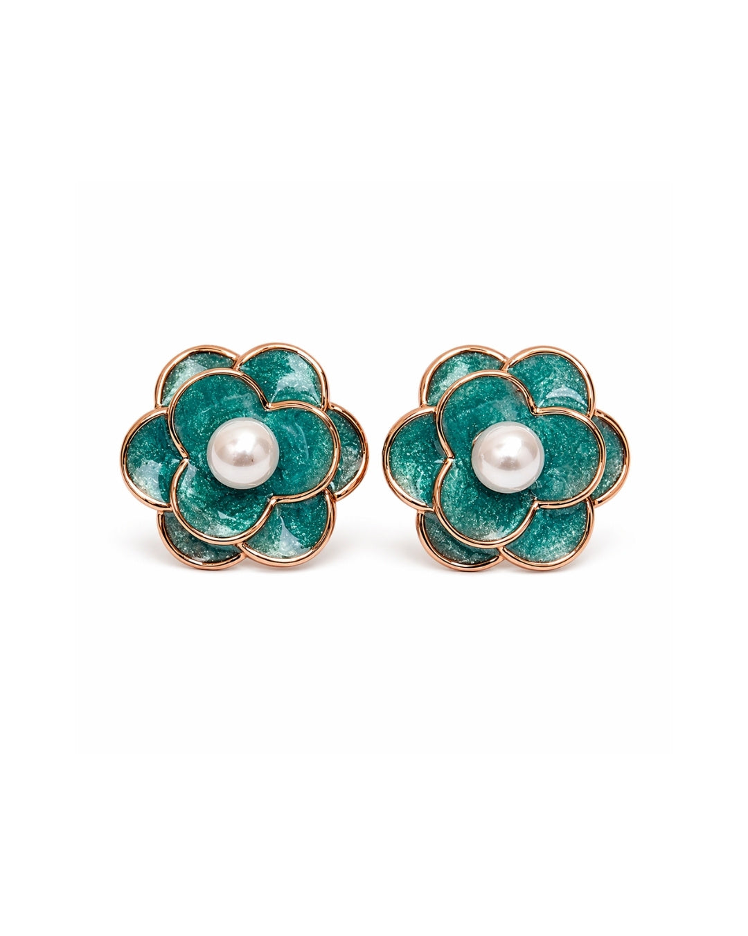 Teal Camellia Silver 925 Earrings