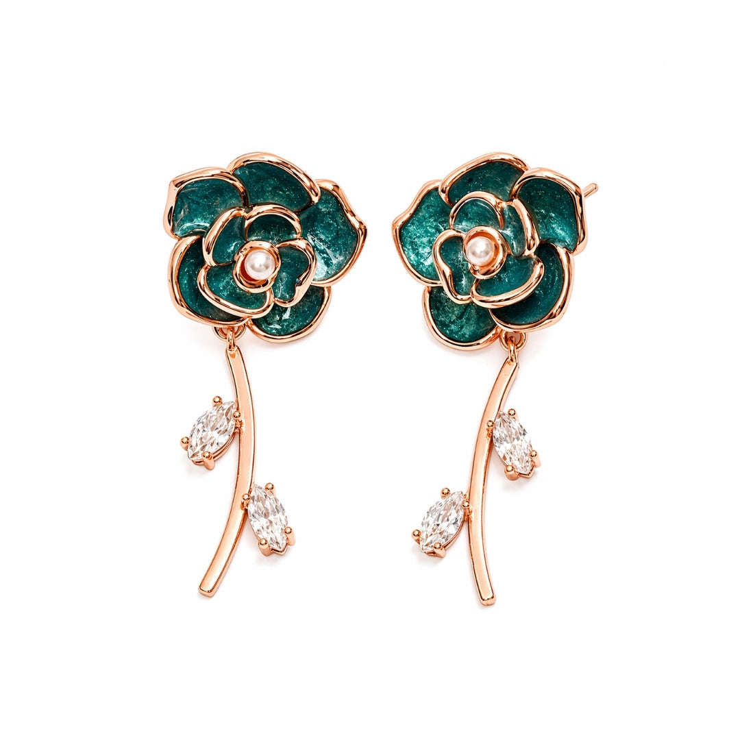 Teal Rose Silver 925 Earrings