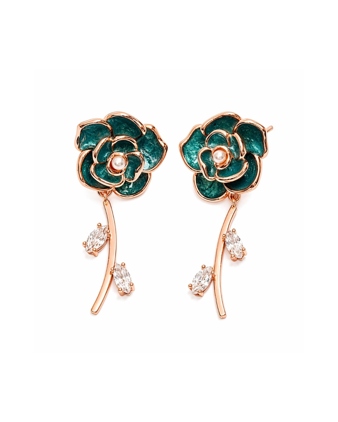 Teal Rose Silver 925 Earrings