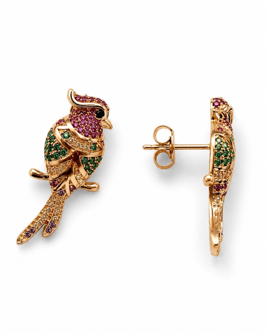Tropical Bird Rose Gold Silver 925 Earrings