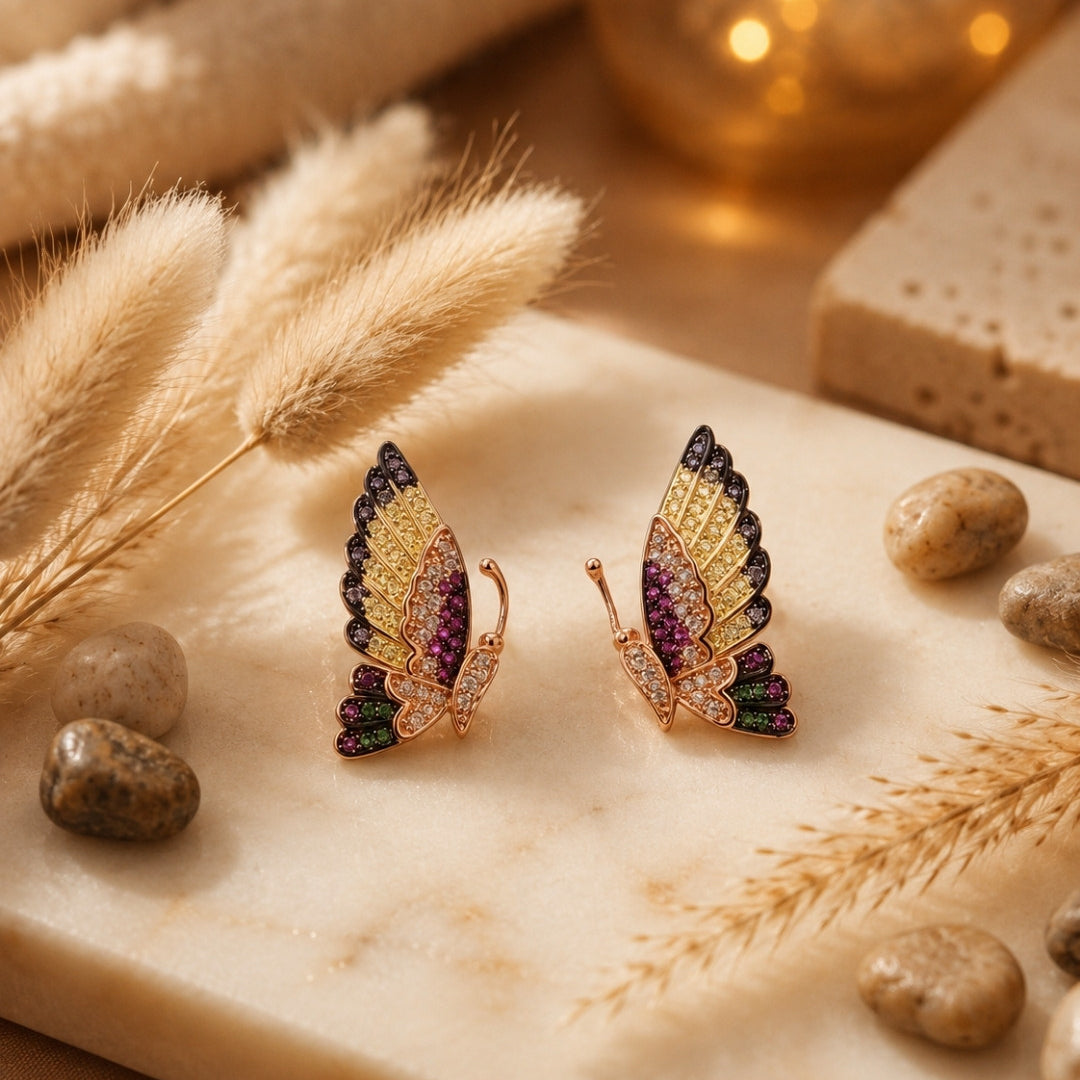 Prismatic Butterfly Rose Gold Silver 925 Earrings