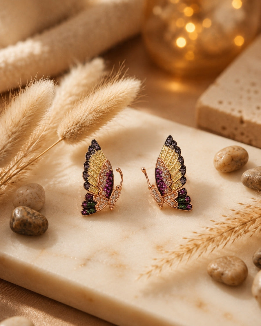 Prismatic Butterfly Rose Gold Silver 925 Earrings