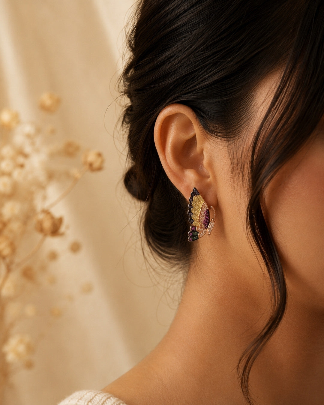 Prismatic Butterfly Rose Gold Silver 925 Earrings