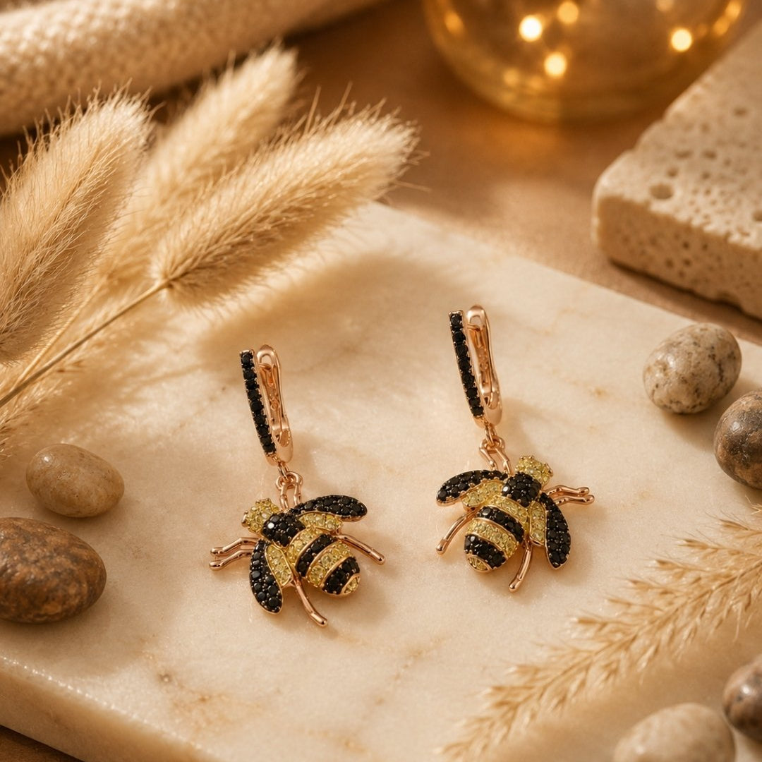 Striped Bee Rose Gold Silver 925 Earrings