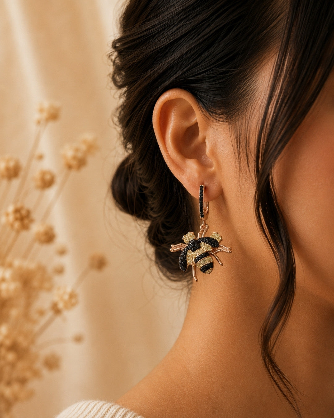 Striped Bee Rose Gold Silver 925 Earrings