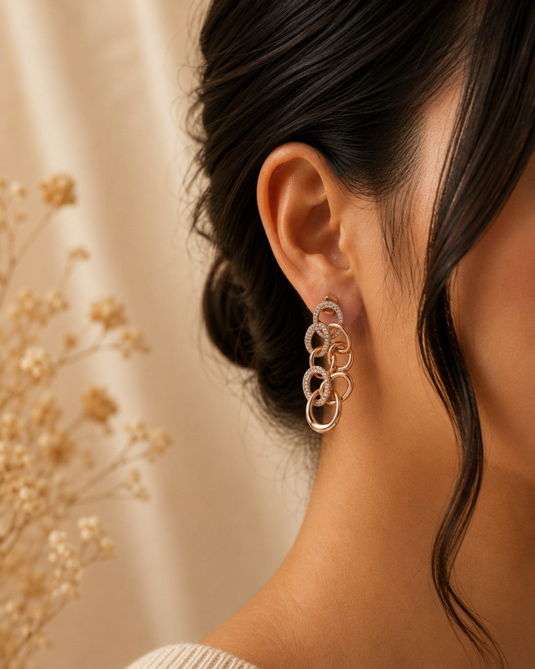Interlocking Links Rose Gold Silver 925 Earrings