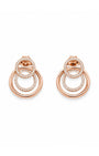 A pair of rose gold double-ring silver 925 drop earrings with pavé crystal accents, shown on a clean white background.