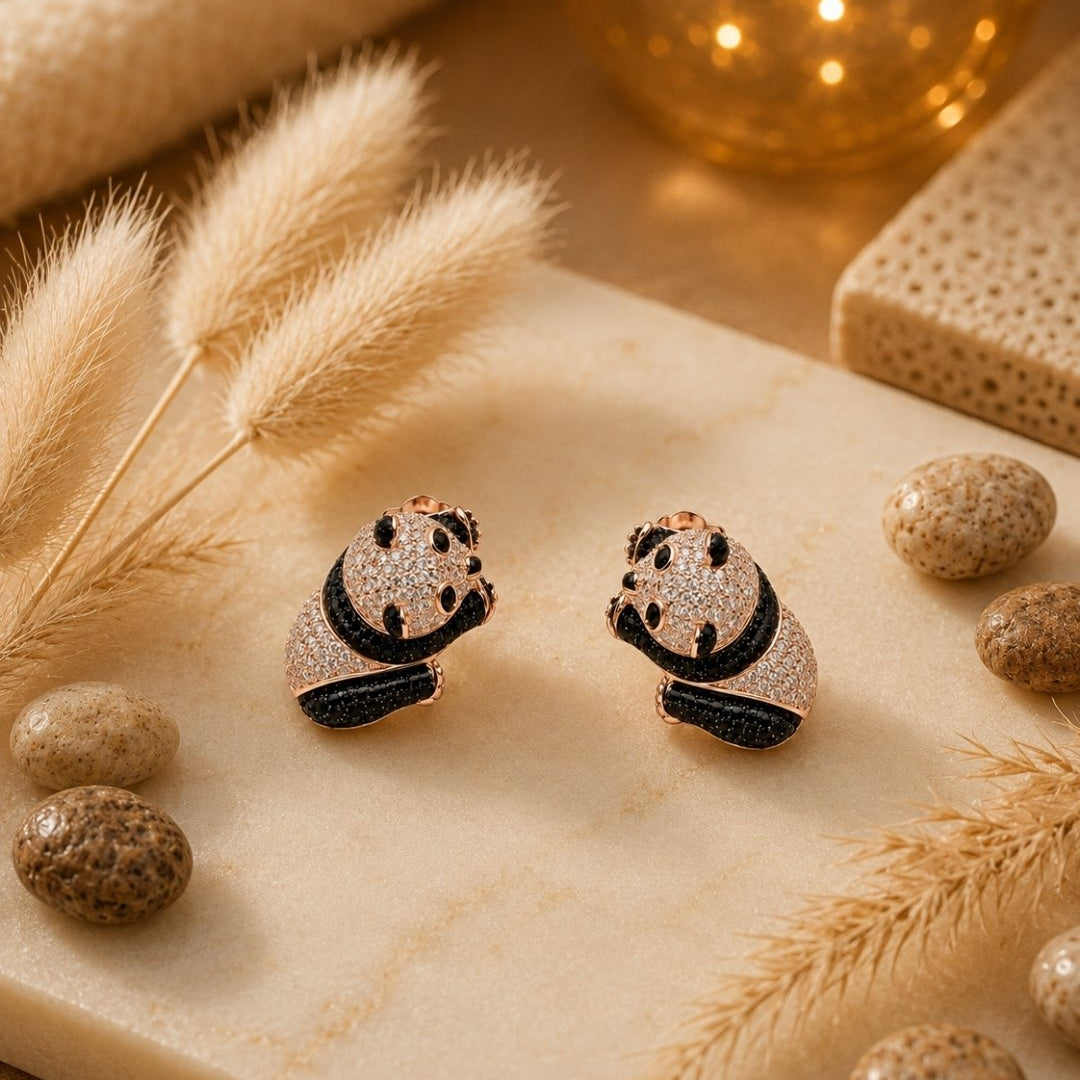 Playful Panda Rose Gold Silver 925 Earrings