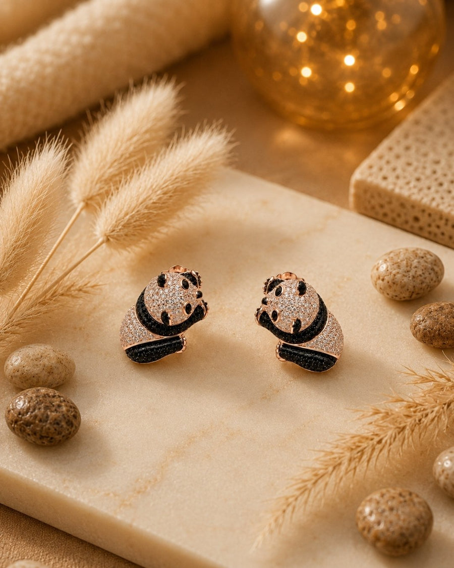 Playful Panda Rose Gold Silver 925 Earrings