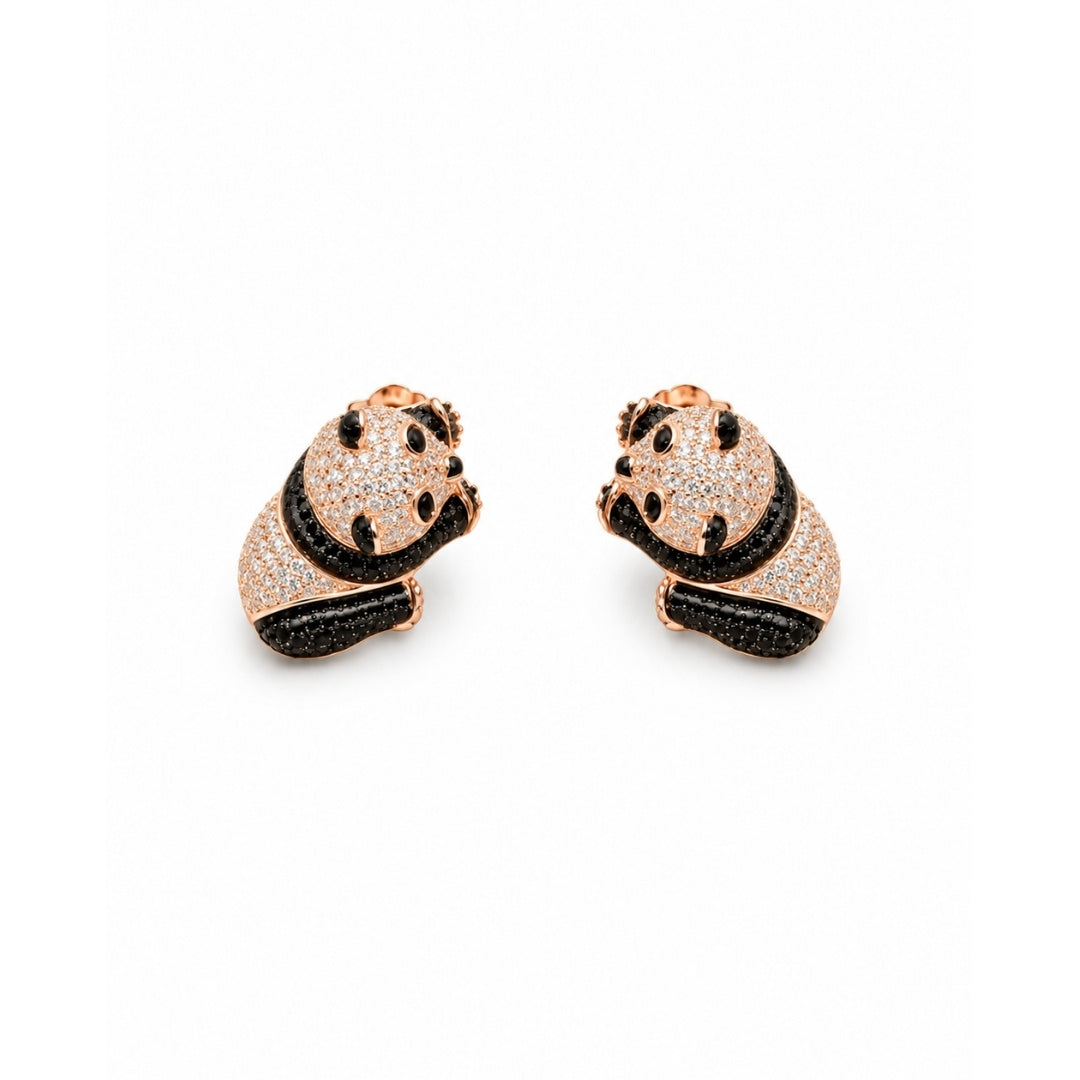 Playful Panda Rose Gold Silver 925 Earrings