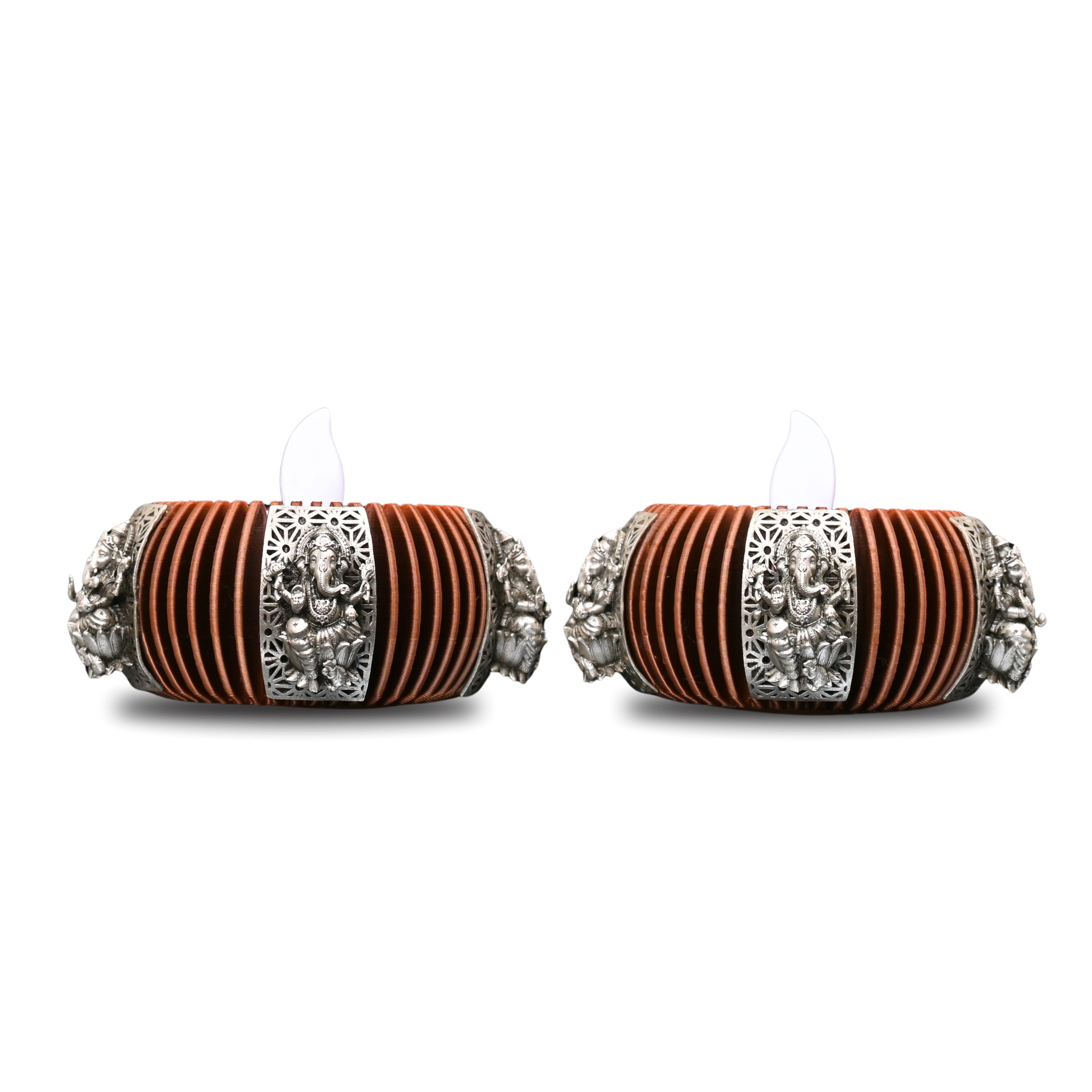 Lord Ganesha Pure Silver Lamp In Copper - Agni Edition Silver Diya (50g)