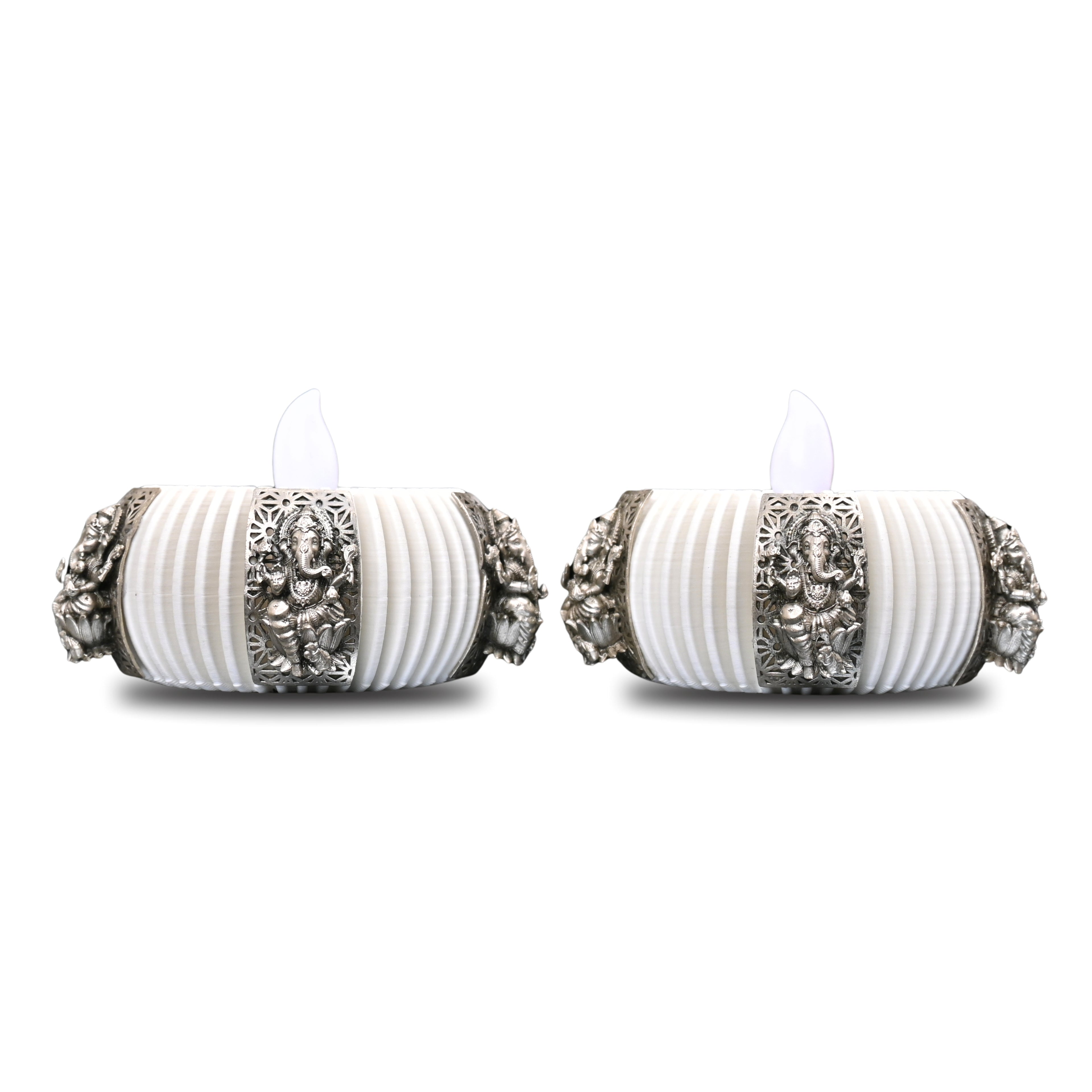 Lord Ganesha Pure Silver Lamp In White - Agni Edition Silver Diya (50g)