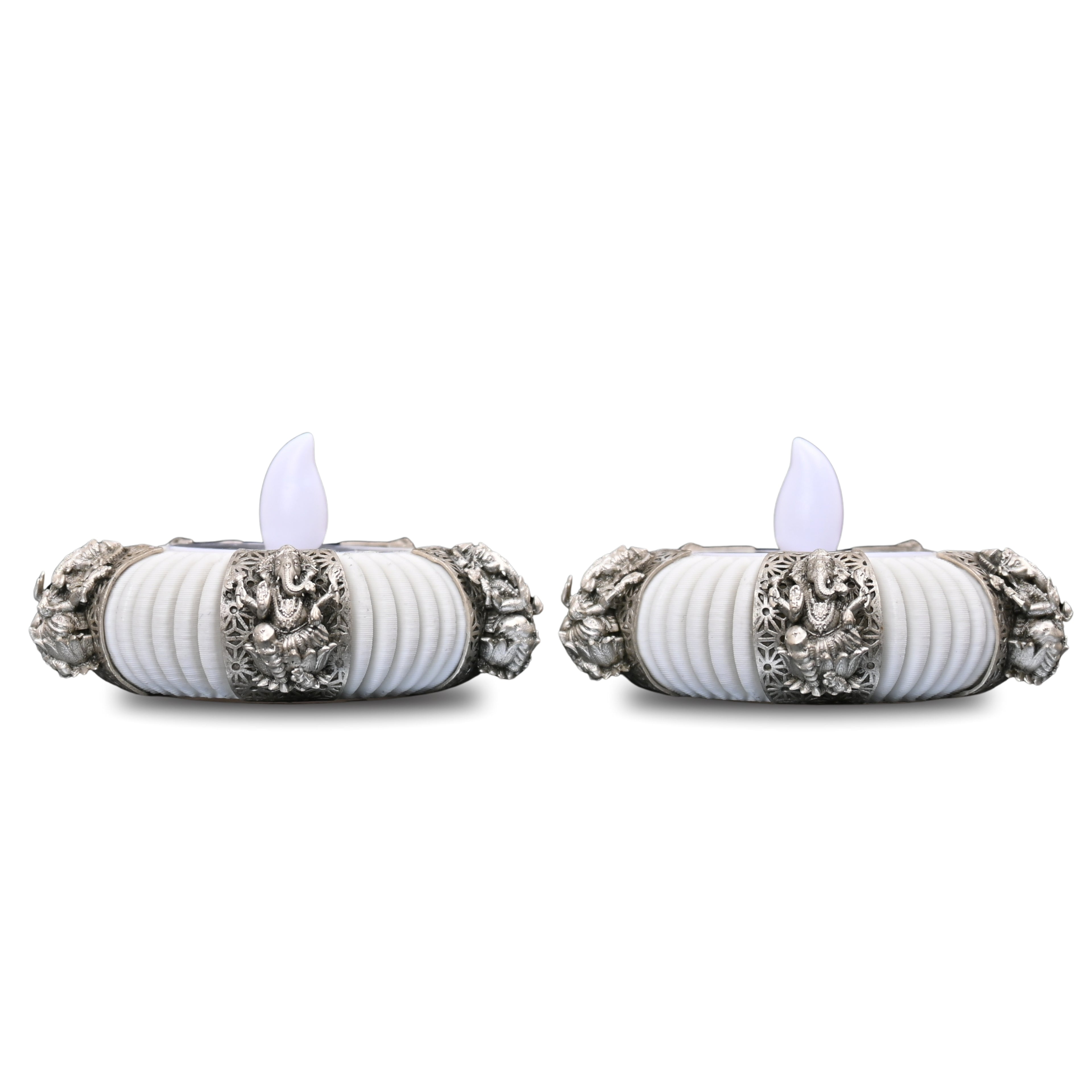 Lord Ganesha Pure Silver Lamp in White – Indra Edition Silver Diya (54g)