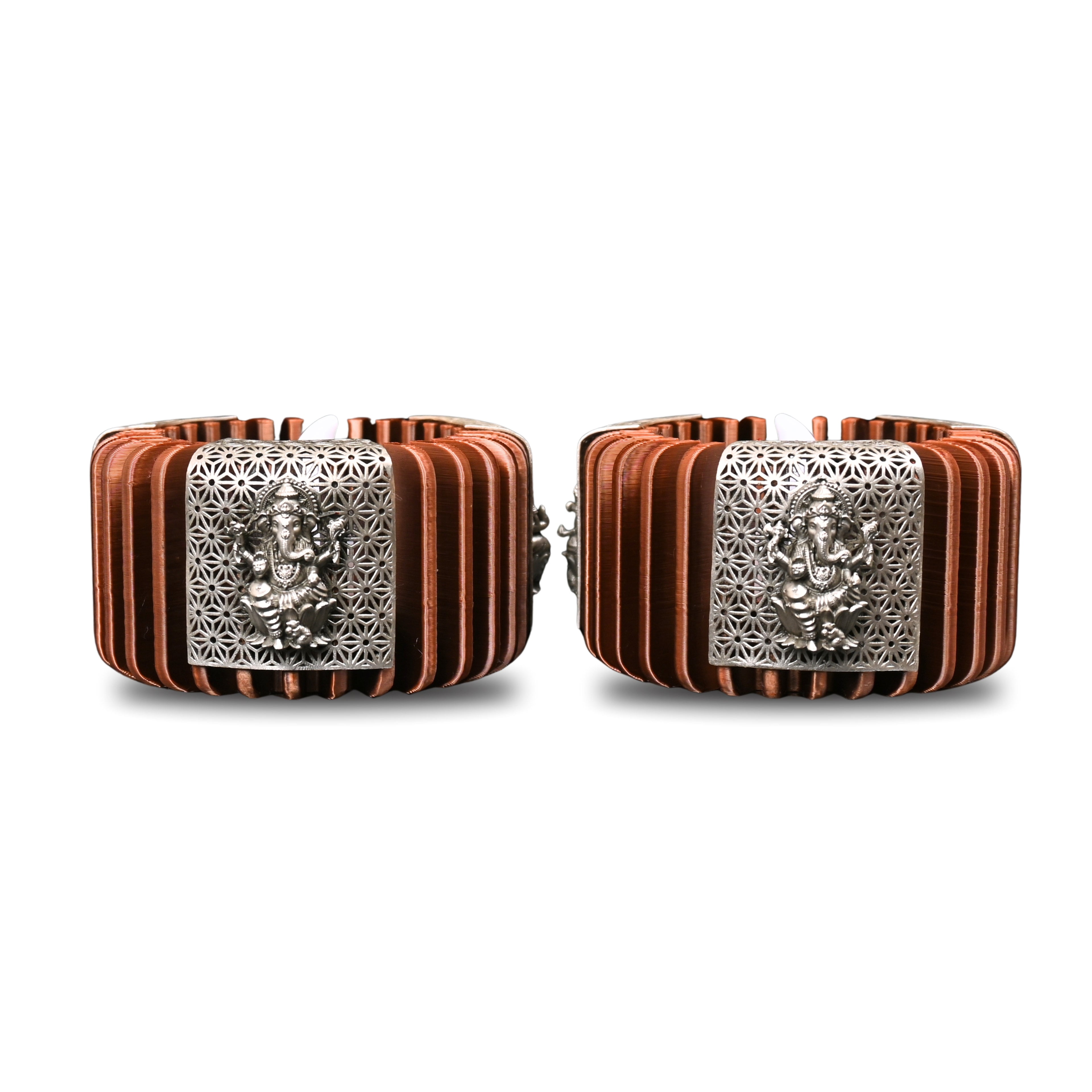 Lord Ganesha Pure Silver Lamp In Copper - Surya Edition Silver Diya (60g)