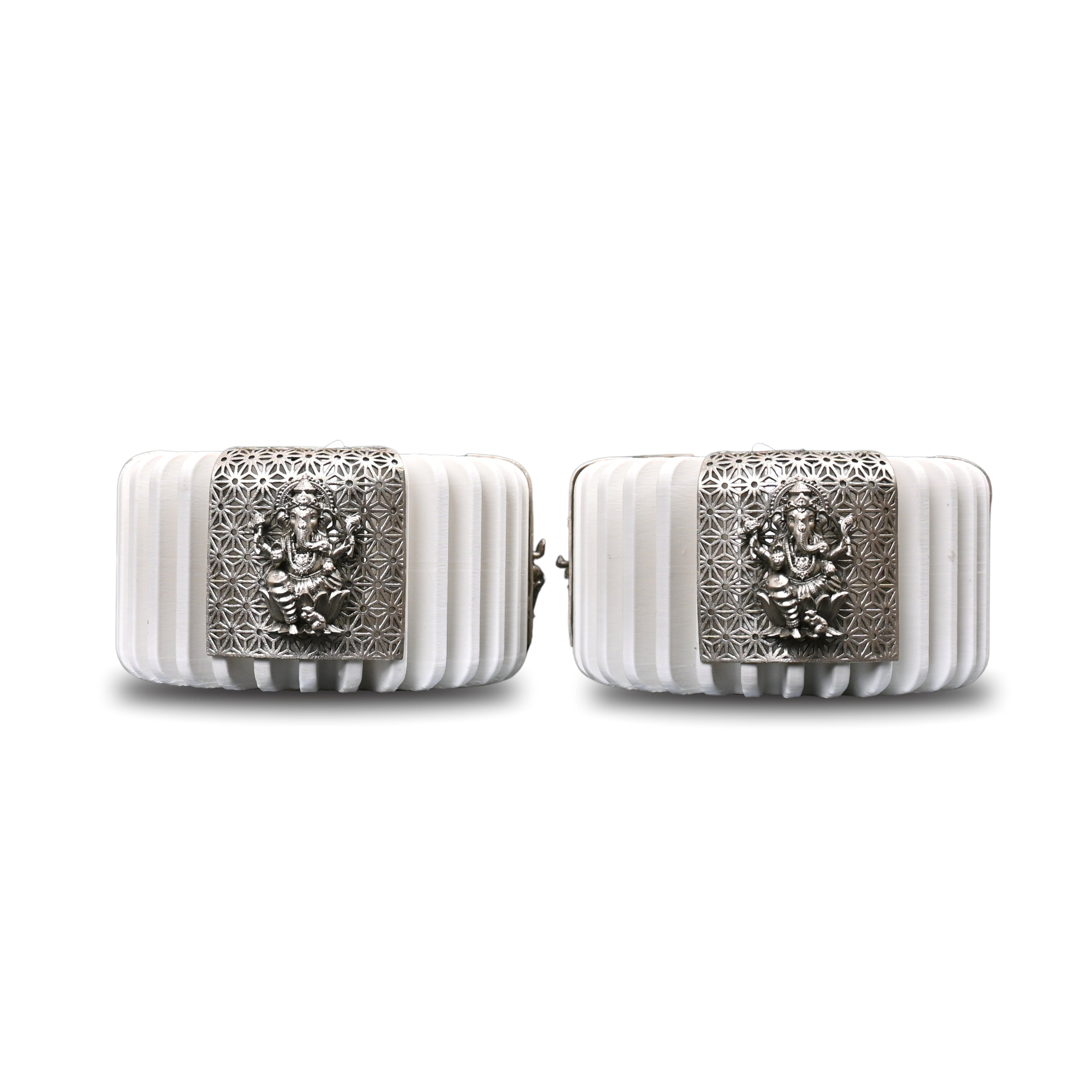 Lord Ganesha Pure Silver Lamp In White - Surya Edition Silver Diya (60g)