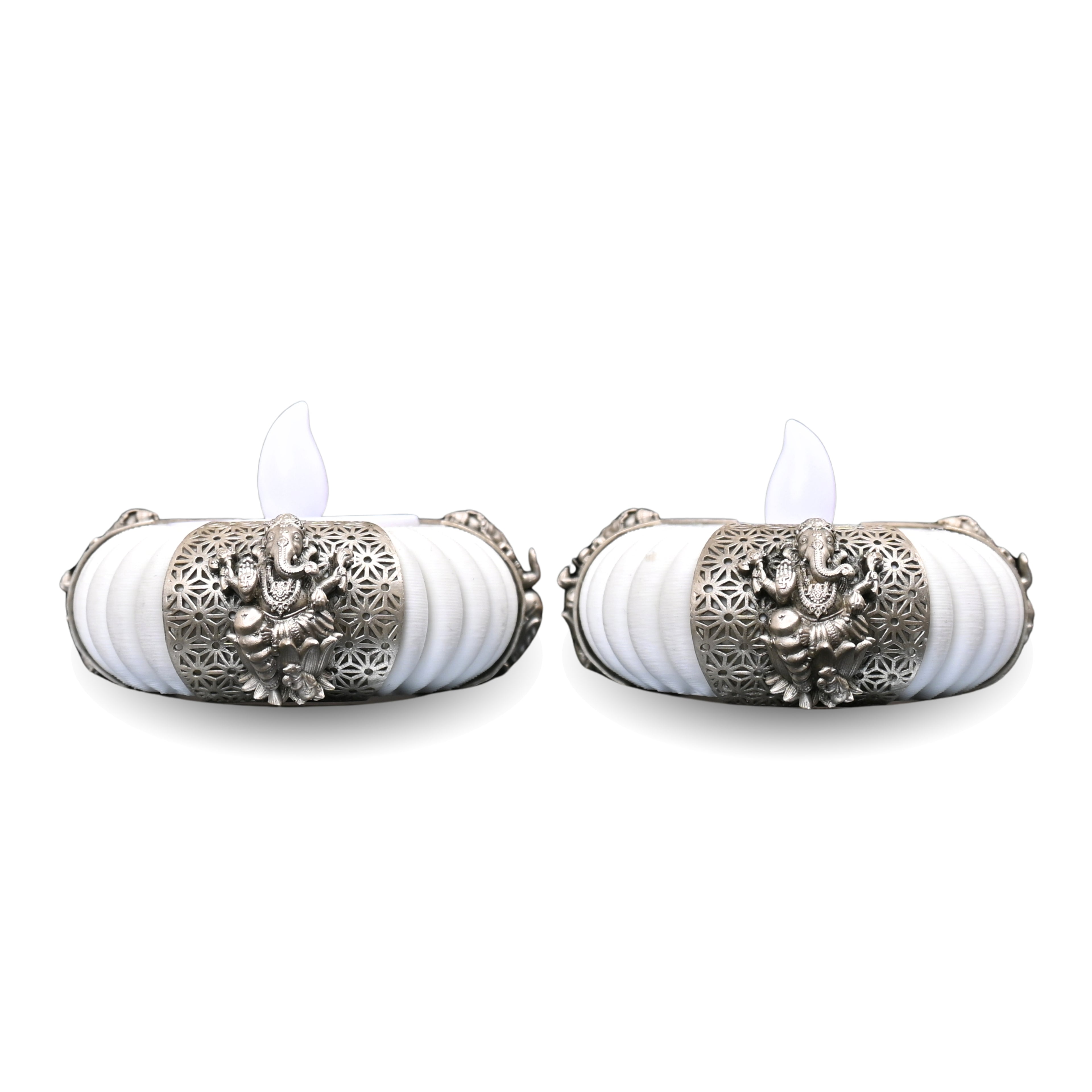 Lord Ganesha Pure Silver Lamp in White – Varuna Edition Silver Diya (52g)