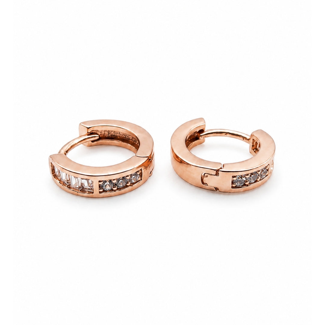 Baguette Line Hoops 925 Silver Rose Gold Earrings