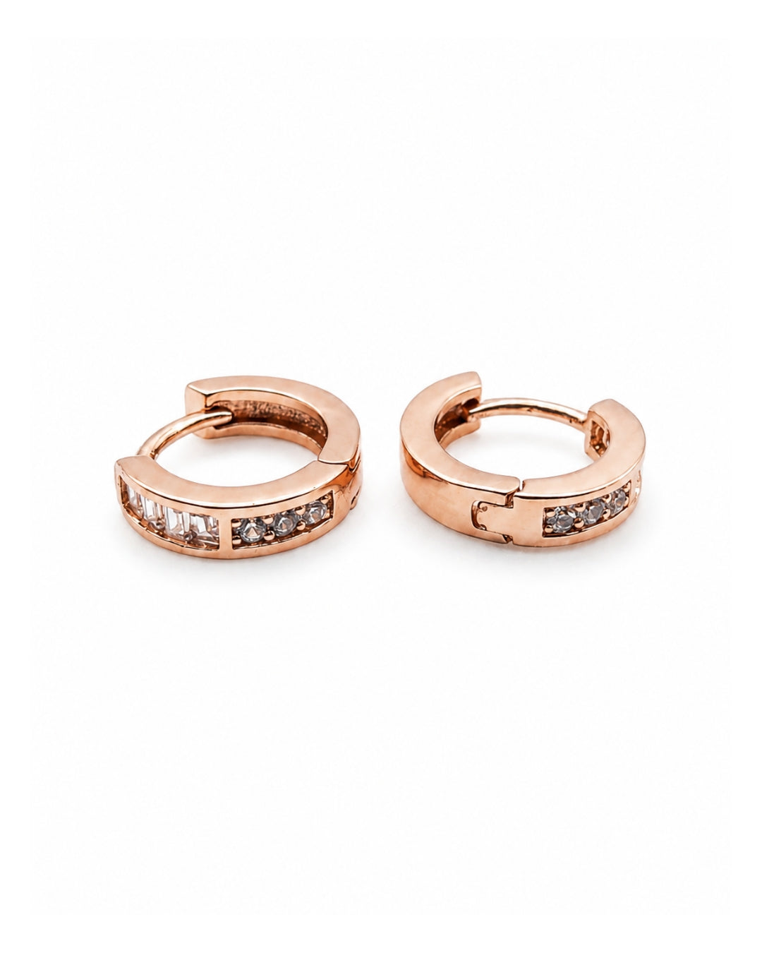 Baguette Line Hoops 925 Silver Rose Gold Earrings