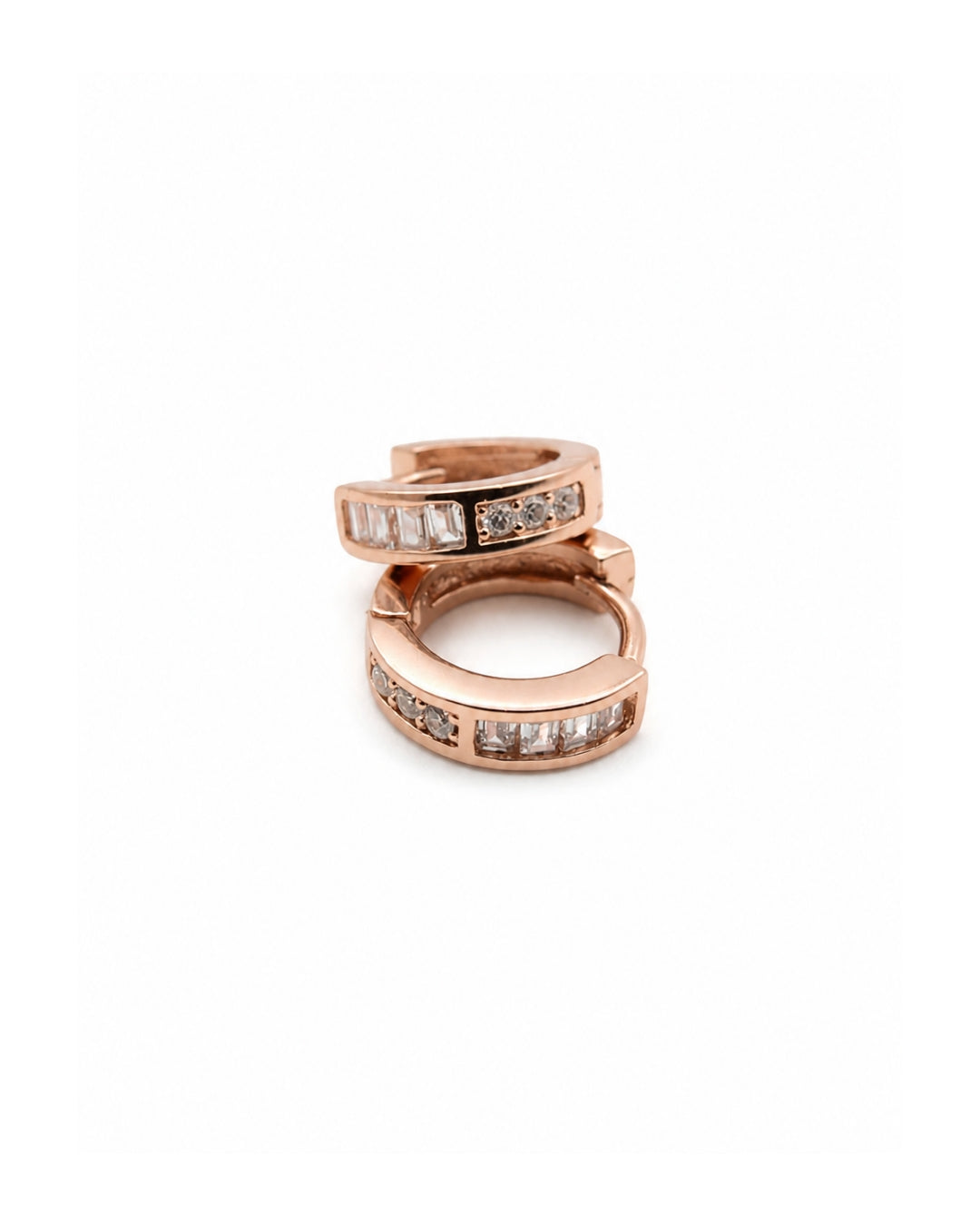 Baguette Line Hoops 925 Silver Rose Gold Earrings