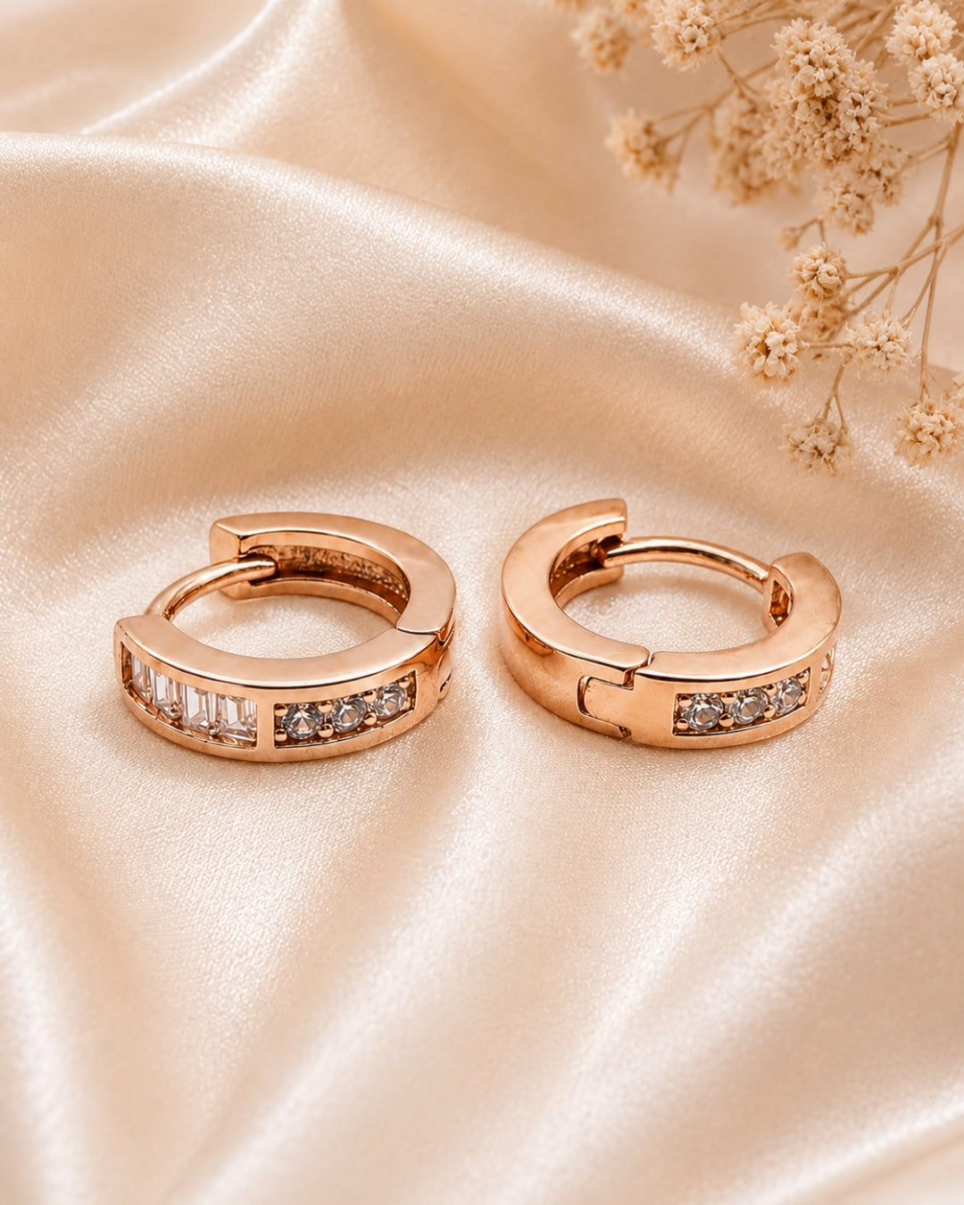 Baguette Line Hoops 925 Silver Rose Gold Earrings