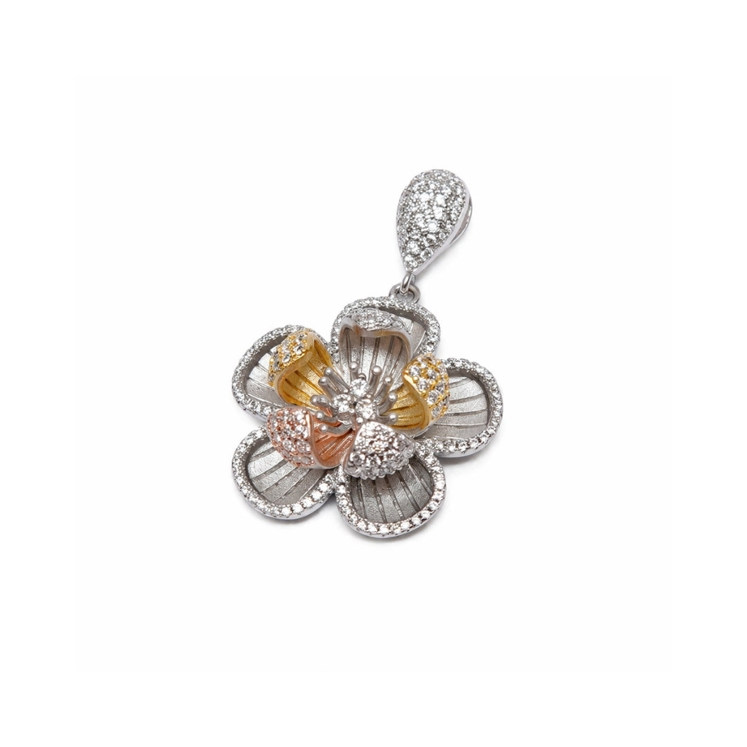 Dual Tone Crystal Bloom Silver 925 Pendant