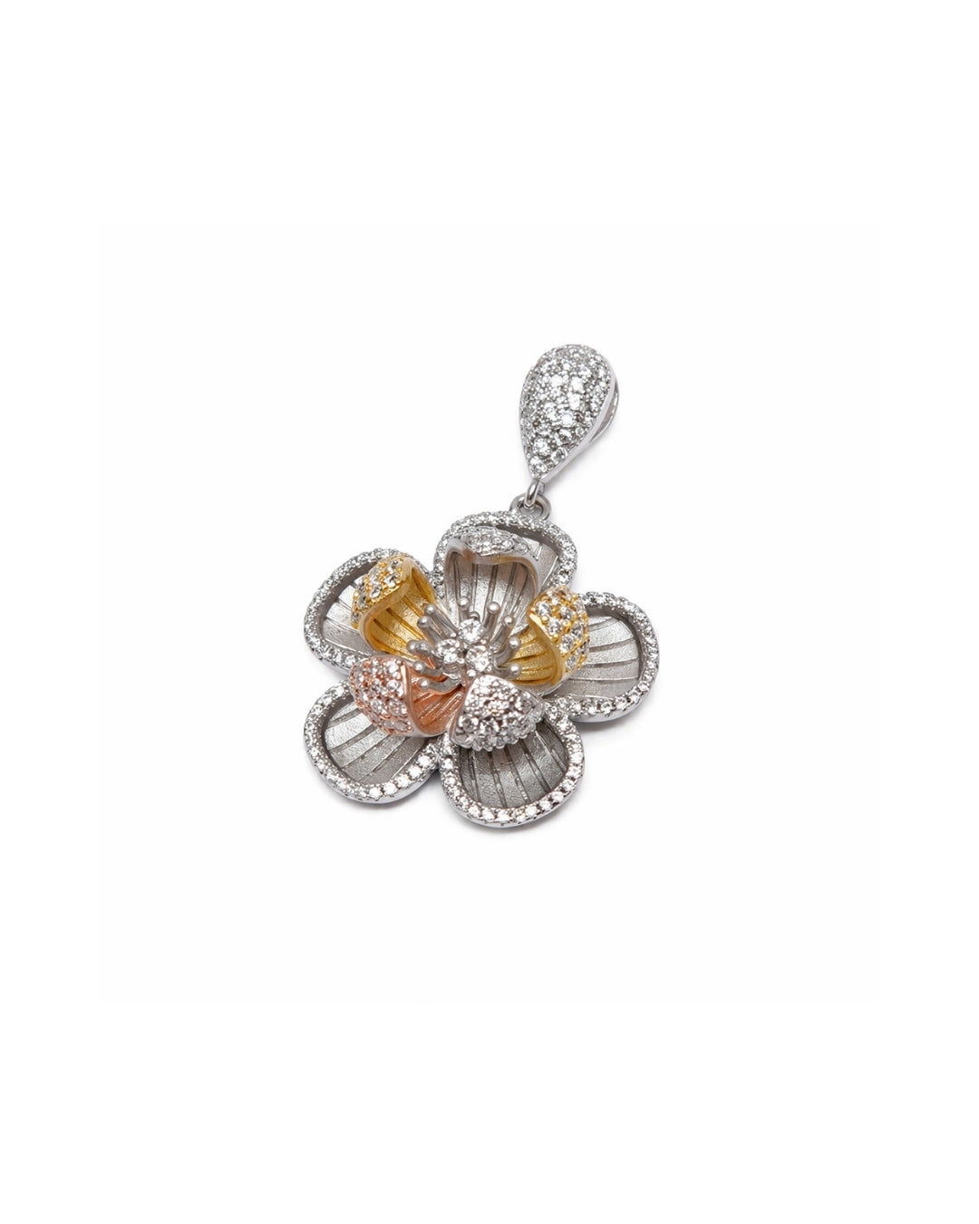 Dual Tone Crystal Bloom Silver 925 Pendant