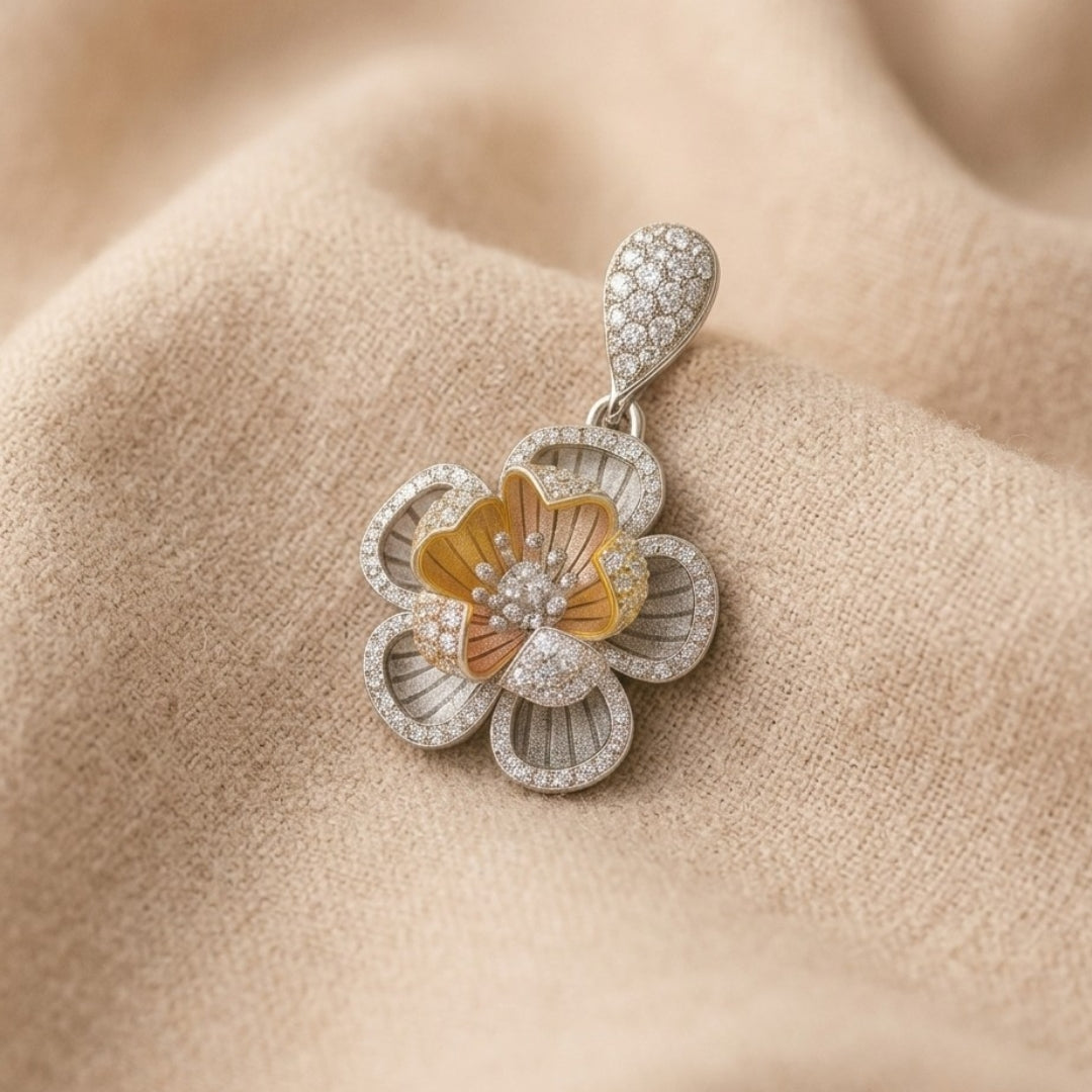 Dual Tone Crystal Bloom Silver 925 Pendant