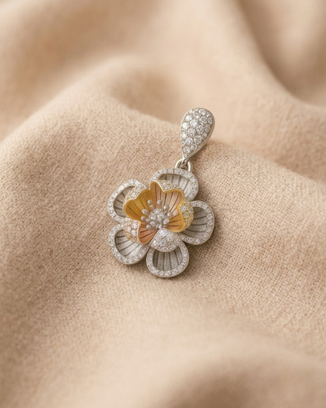 Dual Tone Crystal Bloom Silver 925 Pendant