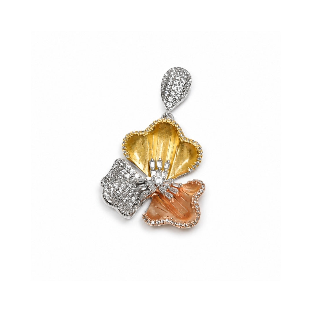 Dual Tone Tri-Petal Blossom Silver 925 Pendant