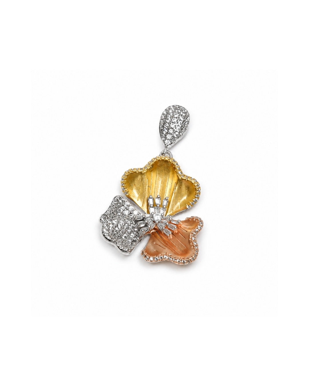 Dual Tone Tri-Petal Blossom Silver 925 Pendant