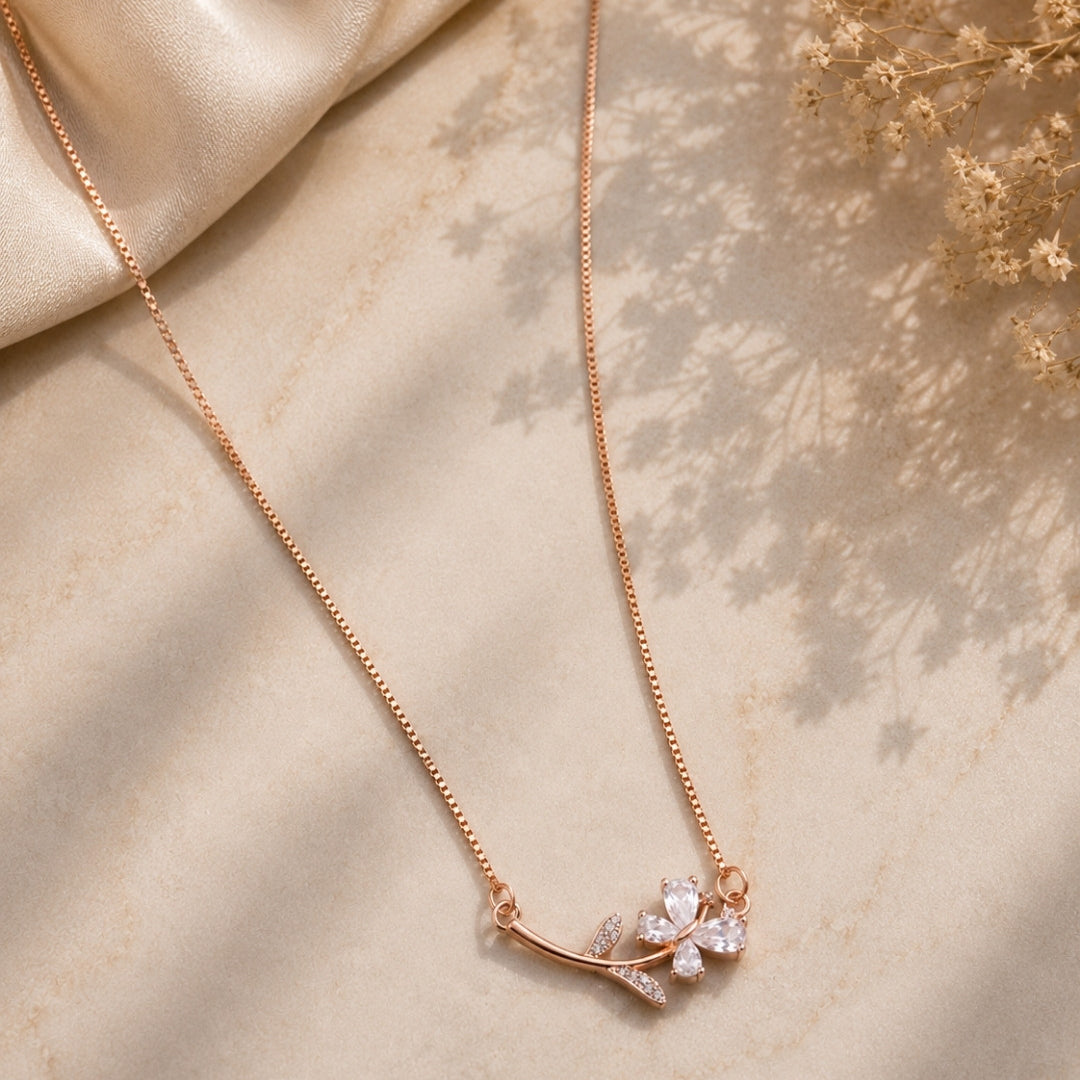 Delicate Crystal Flora Rose Gold Silver 925 Necklace
