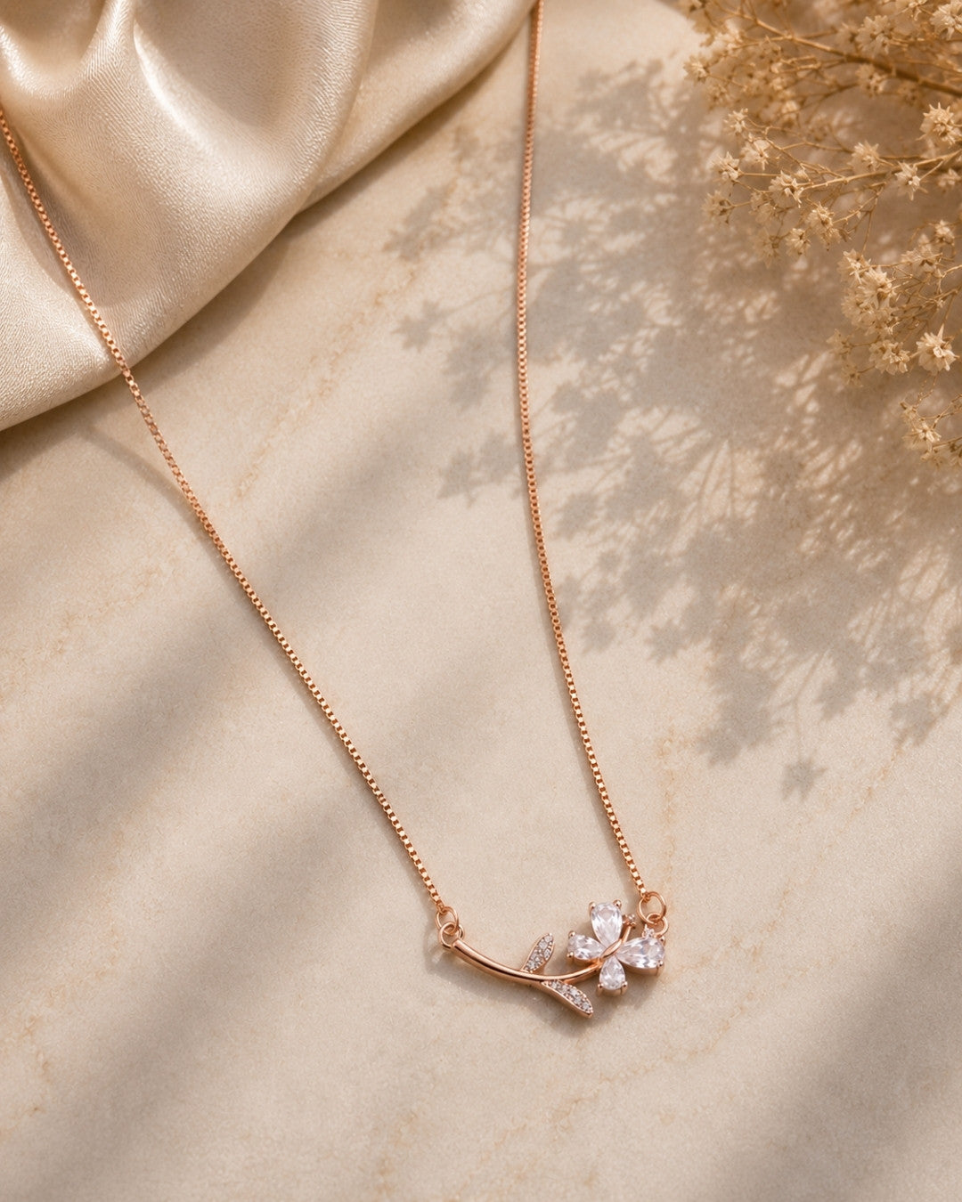 Delicate Crystal Flora Rose Gold Silver 925 Necklace