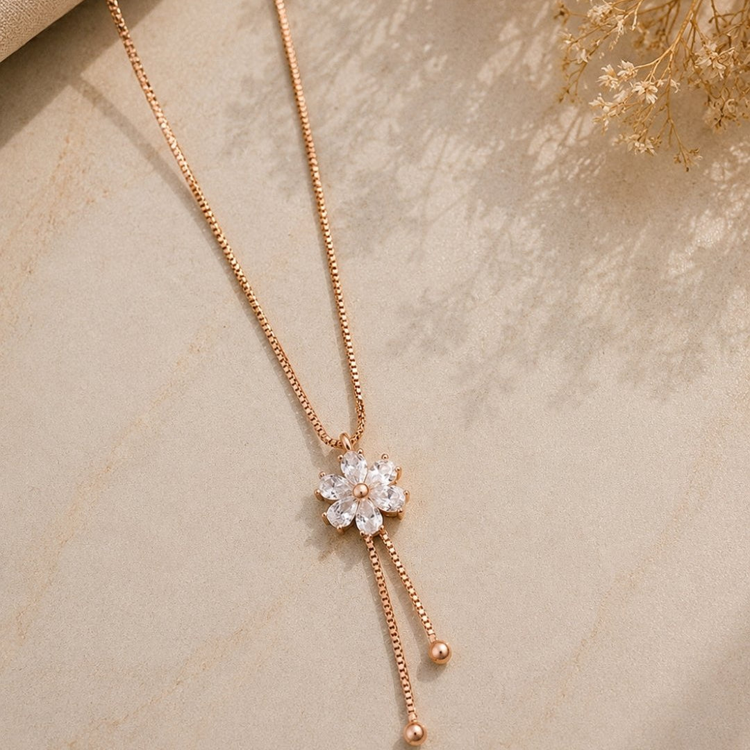 Radiant Daisy Tassel Rose Gold Silver 925 Necklace