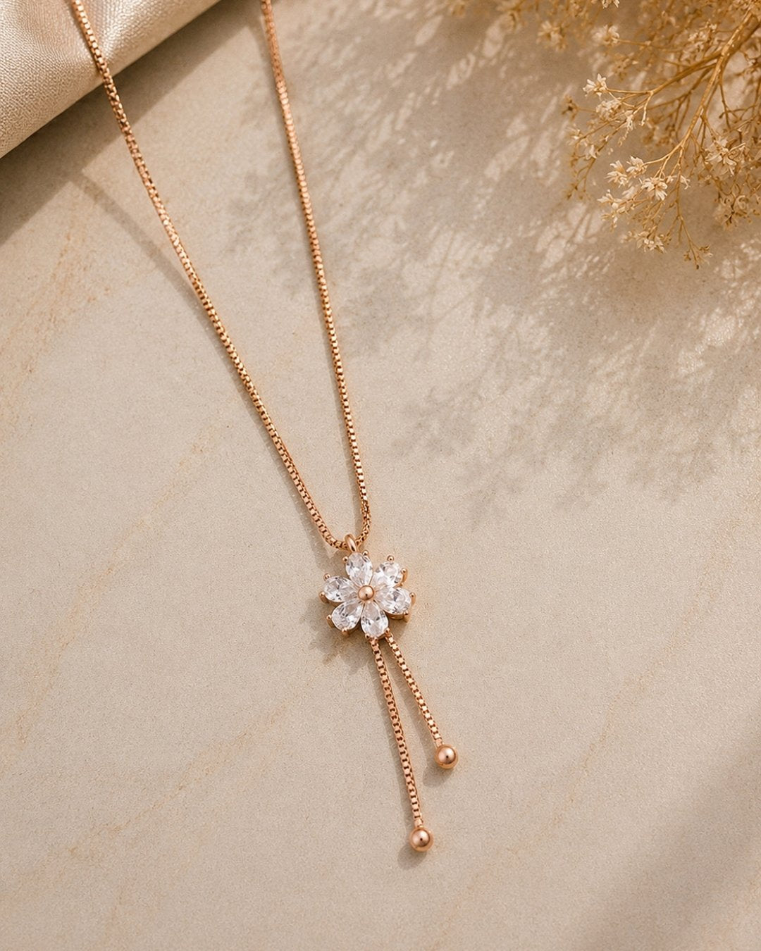 Radiant Daisy Tassel Rose Gold Silver 925 Necklace