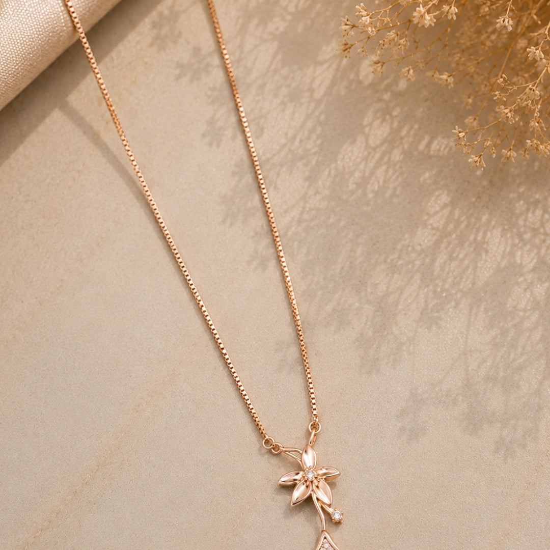 Botanical Drop Rose Gold Silver 925 Necklace