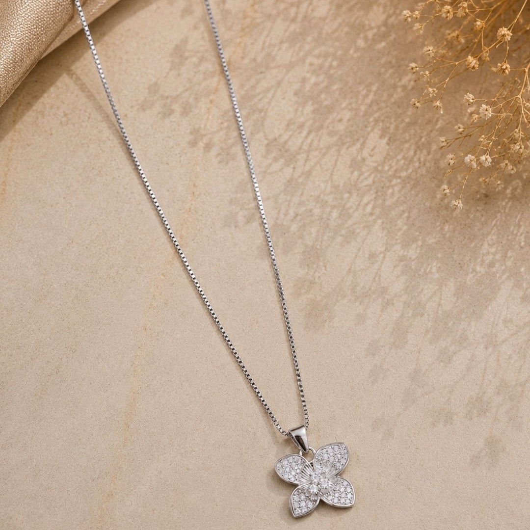 Radiant Pave Blossom Silver 925 Necklace