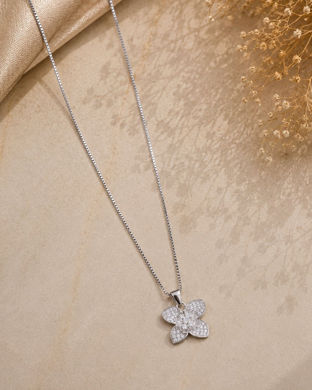 Radiant Pave Blossom Silver 925 Necklace