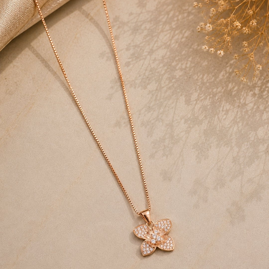 Radiant Pave Blossom Rose Gold Silver 925 Necklace