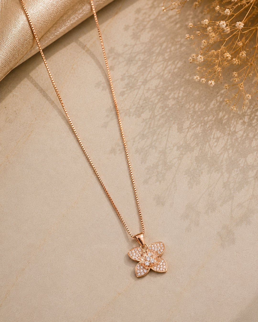 Radiant Pave Blossom Rose Gold Silver 925 Necklace